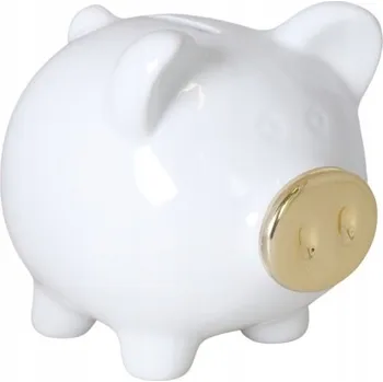 Pokladnička PRASIATKO POKLADNIČKA BÍLÉ SE ZLATÝM ČUMÁČKEM MALÉ