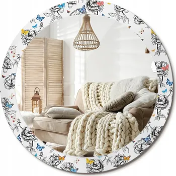 Zrcadlo Zrcadlo s potiskem do koupelny, kuchyně, předsíně, Ø 80 cm, Barevní motýli