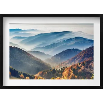 Obraz Dekorativní nástěnný obraz s grafikou v černém rámu Horská krajina 70x50 cm