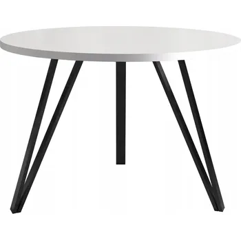 Konferenční stolek Bílý kulatý stolek LINEA s elegantními černými nohami