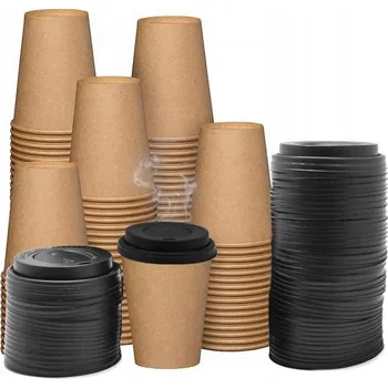 Jednorázové nádobí Kelímky kraft 250 ml + víčka černá 100 ks