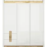 BRW ALAMEDA šatní skříň SZF3D2S, bílý lesk/dub westminster