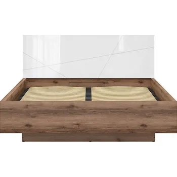 Postel BRW FORN postel LOZ/160/B + rošt, dub delano tmavý/bílý lesk