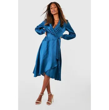 Dámské šaty BOOHOO MODRÉ SATÉNOVÉ ŠATY NA ZAVAZOVÁNÍ (44)