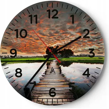 Hodiny Nástěnné hodiny do obýváku 40x40 Krajina Kulatý Skleněné hodiny Loft Tiché