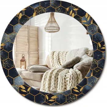 Zrcadlo Stylové kulaté zrcadlo na zeď s potiskem na skle, motiv Mramorový šestiúhelník, průměr 60 cm