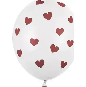Latexové balonky bílé s rudými srdíčky 30cm - 6 ks