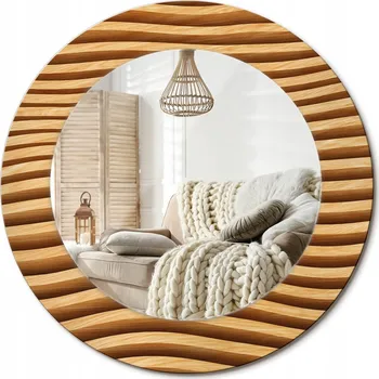 Zrcadlo Stylové kulaté zrcadlo na zeď s potiskem na skle průměr 50 cm Dřevěná vlna