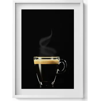 Obraz Dekorativní nástěnný obraz v rámu s grafikou loft Sklenice černé kávy 50x70 cm