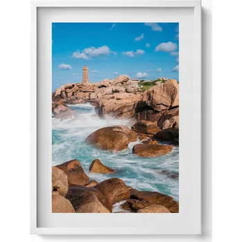 Obraz Dekorativní obraz v rámu do obýváku Voda, skály a maják 50x70 cm