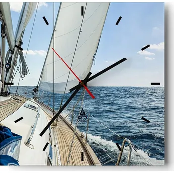 Hodiny Nástěnné hodiny do kuchyně 30x30 Jachta Stylové hodiny na skle Loft Tiché