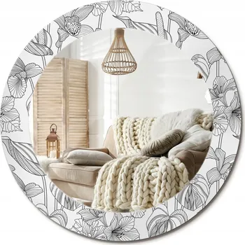 Zrcadlo Stylové kulaté zrcadlo na zeď s potiskem na skle, květinový vzor, průměr 60 cm