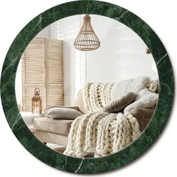 Zrcadlo Kulaté nástěnné dekorativní zrcadlo ve skleněném rámu Zelený mramor průměr 80 cm