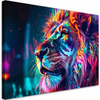 Obraz OBRAZ NA PLÁTNĚ Neonové Zvíře Lev Ai 60x40