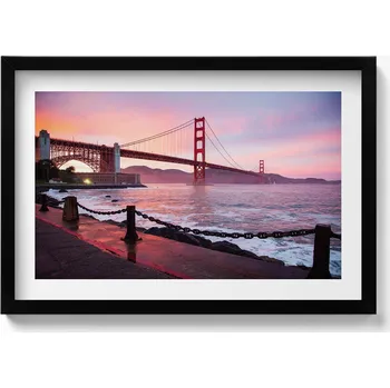 Obraz Nástěnný obraz v černém rámu s grafikou Pohled na most Golden Gate 60x40 cm