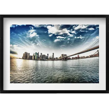 Obraz Elegantní obraz v černém rámu Město a Brooklynský most 70x50 cm