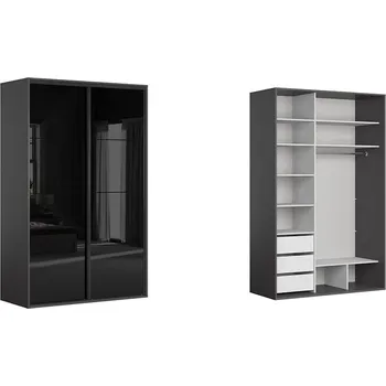 Ložnice BRW FLEX šatní skříň 150/127, grafit/černý lesk