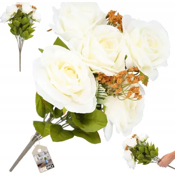 umělá květina Umělé květy růže bílé jako živé do vázy aranžmá větvičky 50 cm