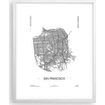 Obraz Obraz plakát na zeď v bílém rámu 40x50 mapa foto plakáty do obýváku