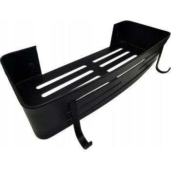 Koupelnový nábytek Závěsná koupelnová polička s háčky černá košík loft 30 cm samolepicí