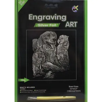 Obraz COOLKOUSKY Škrábání obrazu stříbrný A4 Psi