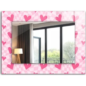 Zrcadlo Nástěnné zrcadlo se skleněným rámem s potiskem motivu 80x60 cm Růžová srdce