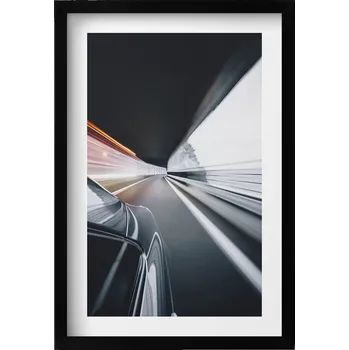 Obraz Nástěnný obraz v černém rámu, dekorace interiéru - Auto jedoucí ulicí, 40x60 cm