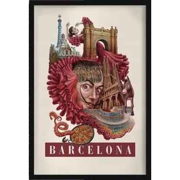 Obraz Obraz grafika v rámu Vintage retro styl Barcelona Sagrada Familia 40x60 cm