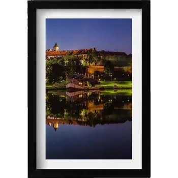 Obraz Ozdobný nástěnný obraz s grafikou v černém rámu: Wawel v noci, Visla, 20x30 cm