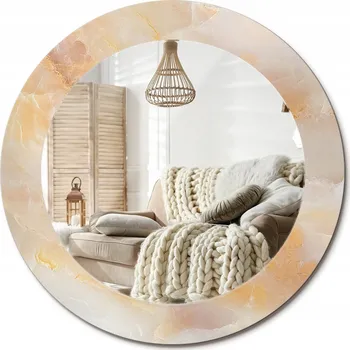 Zrcadlo Kulaté nástěnné dekorativní zrcadlo ve skleněném rámu průměr 60 cm Mramor onyx