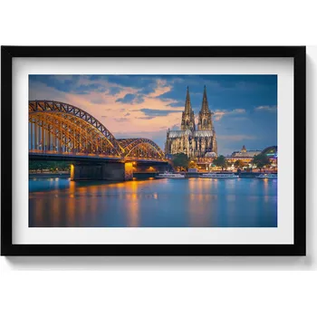 Obraz Dekorativní nástěnný obraz s černým rámem a grafikou loft Pohled na radnici 60x40 cm