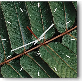 Hodiny Velké nástěnné hodiny na zeď 40x40 Listy Skleněné hodiny Čtvercové Tiché