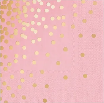 Papírový ubrousek Ubrousky RŮŽOVÉ se ZLATÝMI tečkami papírové 33x33cm