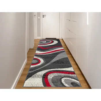 Koberec Moderní koberec Tap - vlnky 5 - šedý/červený Rozměr koberce: 70x250 cm
