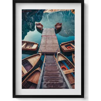 Obraz Obraz v černém rámu do obýváku Most a jezero Pragser Wildsee 50x70 cm