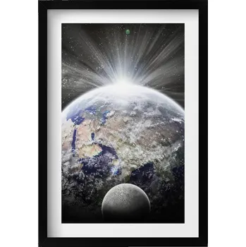 Obraz Obraz v černém rámu dekorace na zeď Pohled na Zemi a Měsíc 40x60 cm