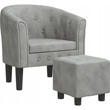 Křeslo Klubové křeslo s podnožkou, světle šedé, potažené sametem