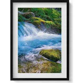 Obraz Dekorativní nástěnný obraz v rámu s grafikou: Divoký potok v lese, 50x70 cm