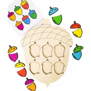 Dřevěná hračka Barevné žaludy, dřevěná skládačka, přiřazování, kombinování barev