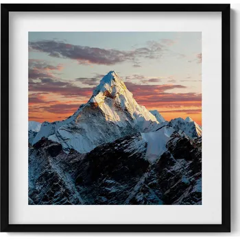 Obraz Dekorace obraz v černém rámu na zeď Zasněžený horský štít 50x50 cm