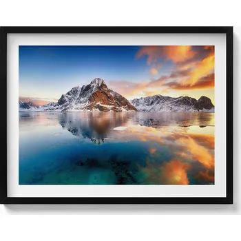 Obraz Obraz v černém rámu do obýváku Krásná krajina vody a hor večer 80x60 cm