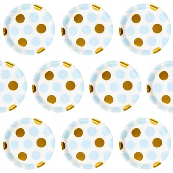 Talíř Papírové talířky 18cm POLKA DOT puntíky ZLATÉ MODRÉ 10 Ks