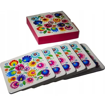 Obraz Sada korkových podložek s folklorním motivem Łowicz, bílé