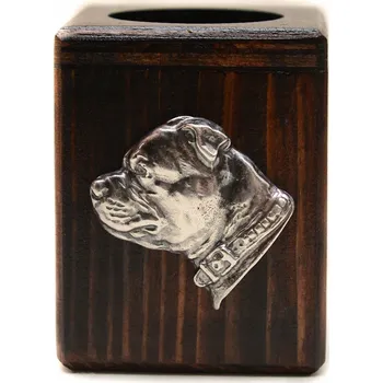 Svícen Staffordshire Bull Terrier dřevěný svícen se psem, na čajovou svíčku