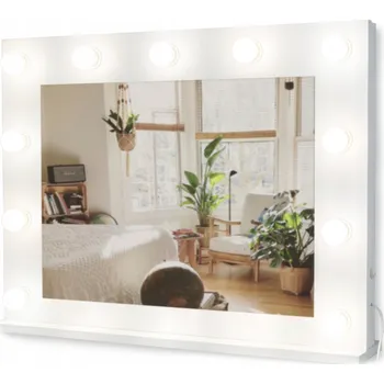 Zrcadlo Bílé Stojací Hollywoodské Zrcadlo na Make-up 80x60 cm Rám Bez Žárovek