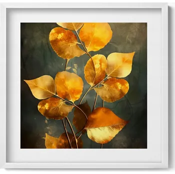 Obraz Dekorativní nástěnný obraz v bílém rámu s grafikou Listy glamour 50x50 cm