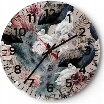 Hodiny Kuchyňské nástěnné hodiny 30x30 Ptáci Moderní skleněné hodiny Tichý chod