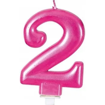 Dortová svíčka NAROZENINOVÁ SVÍČKA ČÍSLICE 2 RŮŽOVÁ METALICKÁ 8 CM NAROZENINY
