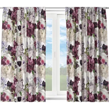 Hotové krátké závěsy na žabky s páskou 140x160 závěs do kuchyně, květinový vzor 080