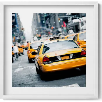 Obraz Obraz grafika v bílém rámu Newyorské taxíky v městské zácpě 50x50 cm